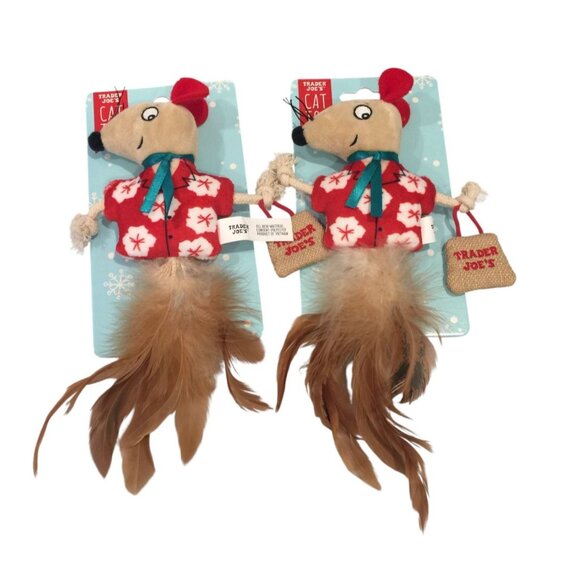 Trader Joe's 2025 Holiday Mouse with Feathers Cat Toys Set of 2 - Picture 1 of 3